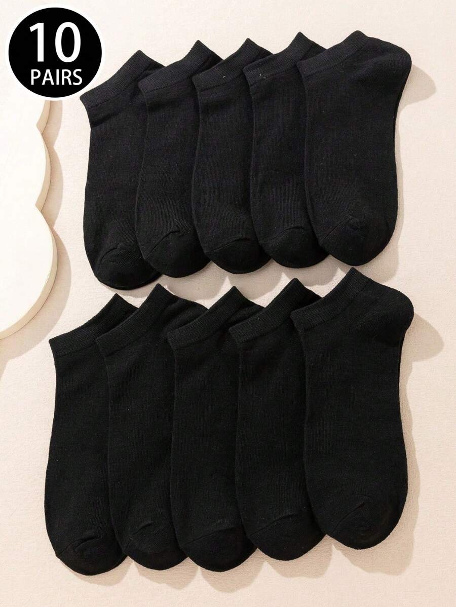 10 Pairs Men's Breathable Moisture-Wicking Solid Color Regular Ankle Socks