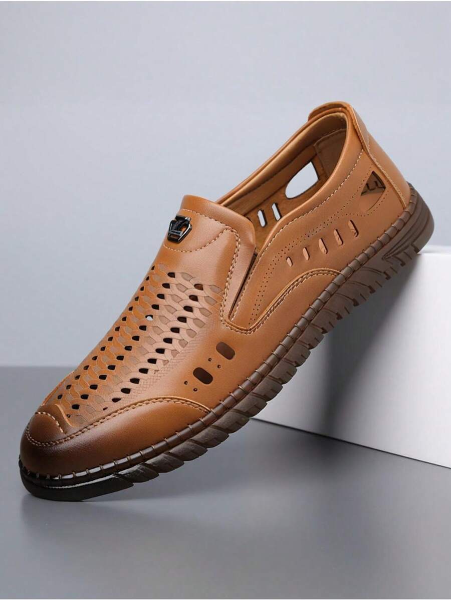 Zapatos casuales de slip-on para hombres, para verano, con empeine de malla transpirable, suela antideslizante y amortiguadora de impactos, abertura lateral elástica para facilitar el uso, adecuado para el uso diario y actividades al aire libre