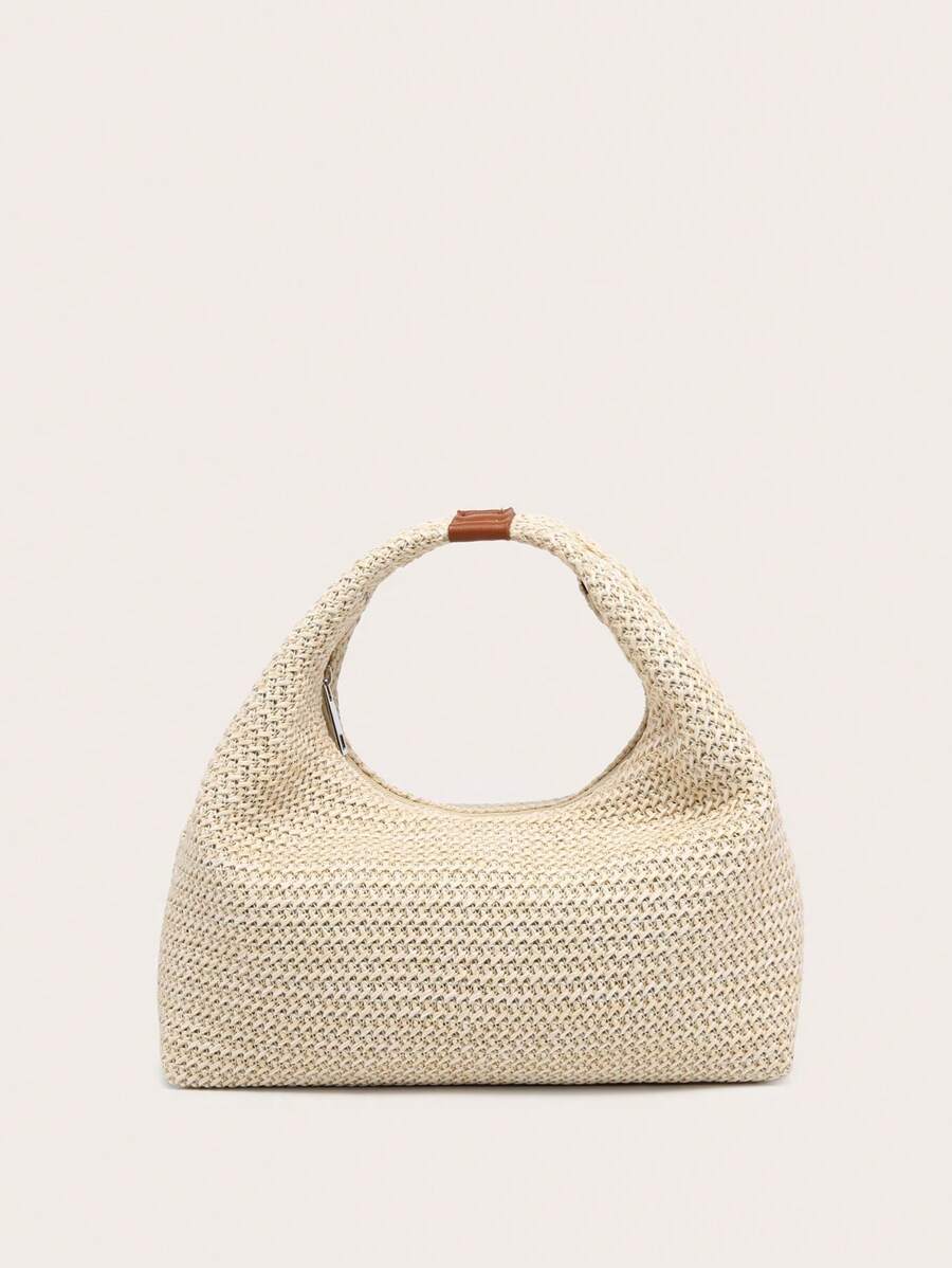 1 pezzo Borsa a tracolla di paglia intrecciata da donna, di stile da vacanza, di grande capienza, dal design semplice e di nicchia