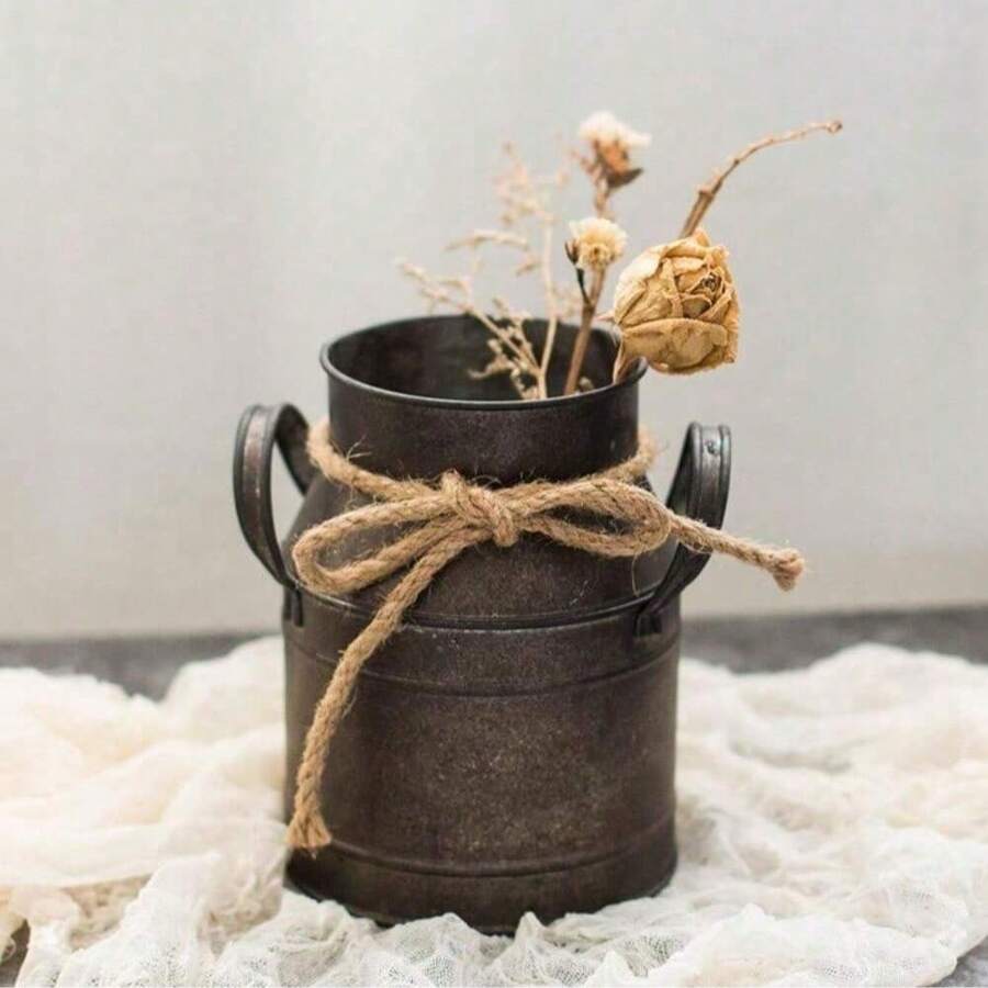 1 pieza Jarra de leche estilo europeo, cubo retro de lata antigua, cubo para flores, florero, decoración y adornos
