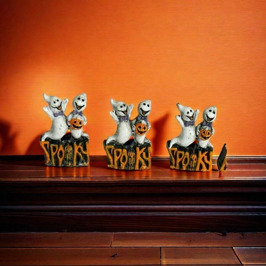 Decoração de casa de resina para Halloween - miniaturas de fantasmas, morcegos e abóboras