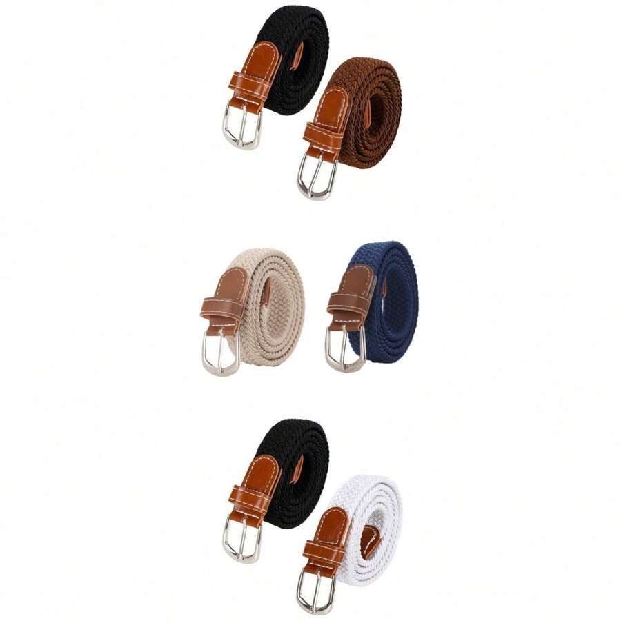 2-Pack Stretch Braided Belts For Women & Men - No Buckle Invisible Waistband With Canvas Vintage Design, Elastic Belt For Jeans/Dress Pants, Multicolor Casual Unisex Accessories Fall, Autumn, Halloween