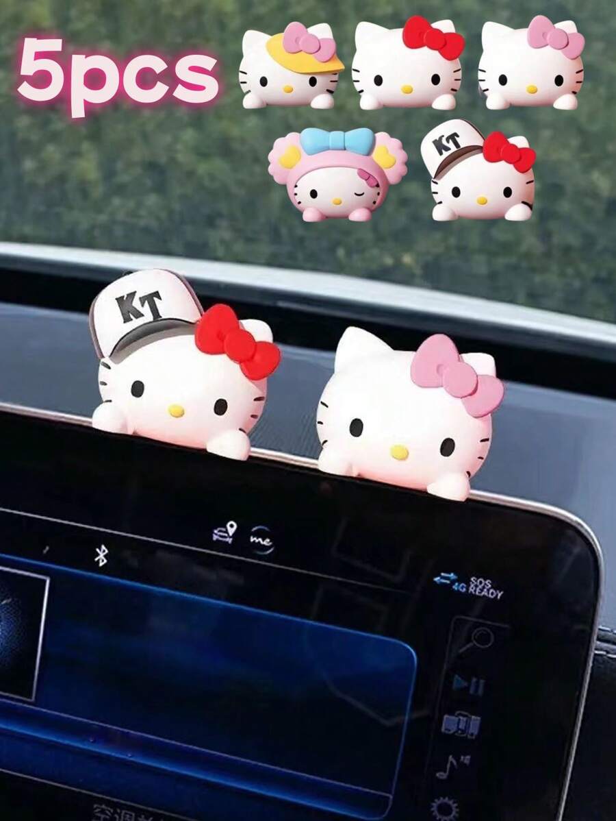 Sanrio 5pcs Sanrio Cartoon Car Decorations, Dashboard And Rearview Mirror Decorations, Car Interior Parts, Car Decorations, Gifts For Family And Friends