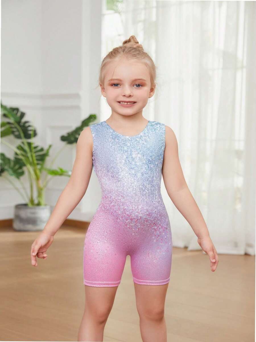 Mamelucos de gimnasia para niñas, de color rosa con brillo y verde, mamelucos de actividad con brillo dorado para danza