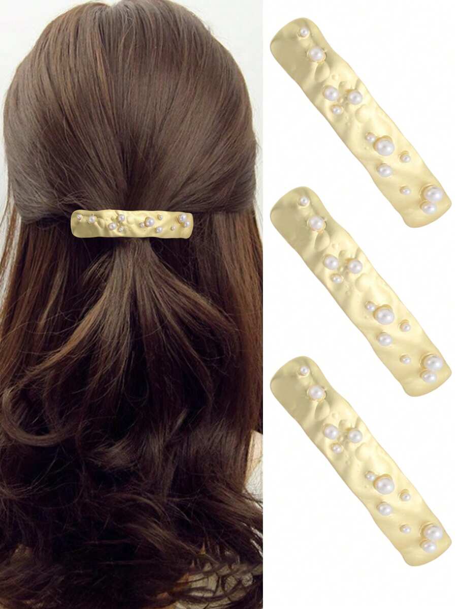 1 Stück elegante metallische Perlen Haarspange, Federklammer, modisches Frauenhaarzubehör, vielseitige Spange für den Pferdeschwanz, Geschenk zum Muttertag, Abitur, Erntedank, Weihnachten