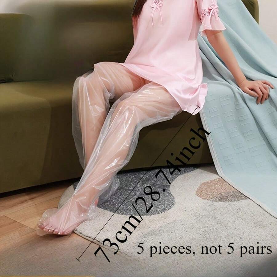 10 peças de ferramentas para cuidados com os pés, capas transparentes hidratantes para os pés, portáteis e fáceis de usar com design de punho elástico, capas de meias hidratantes para pernas e pés SPA, conjunto bege claro para cuidados com as pernas, adequado para uso diário em casa ou em viagens