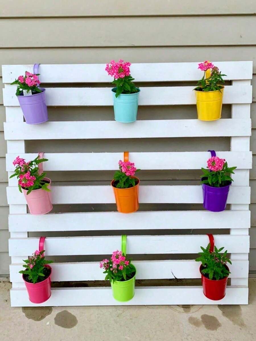 4/1 pieza Macetas colgantes de metal y hierro para barandilla, cerca, balcón, jardín y decoración del hogar, con ganchos desmontables, negro, multicolor
