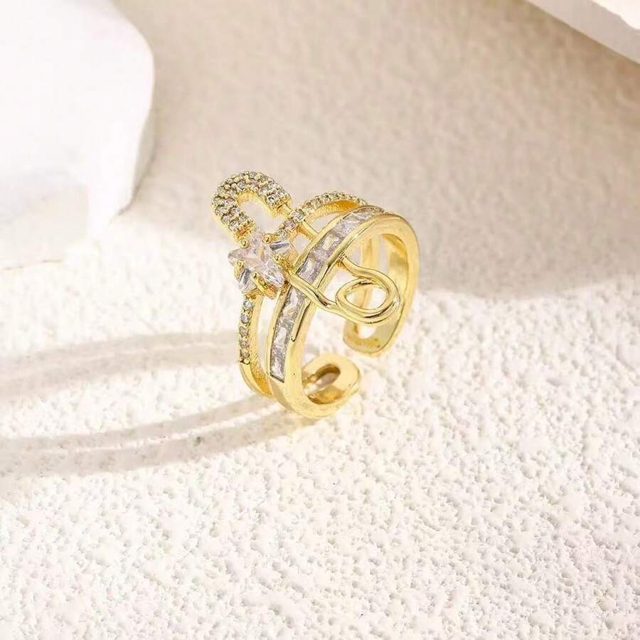 1 pieza de Broche de pentágono de circonita, Anillo de circonita para uso diario, Regalo