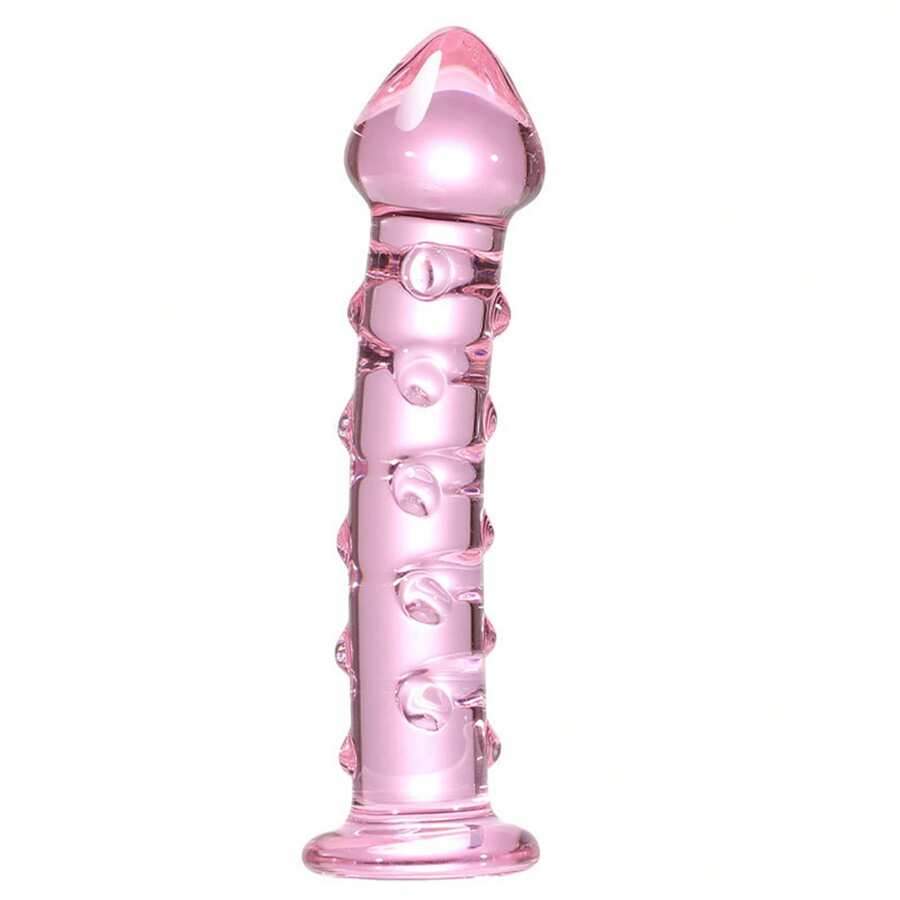 Pink Girl Heart Transparent Glass Dildo Sex Toy, Suitable For Male And Female Adult Products