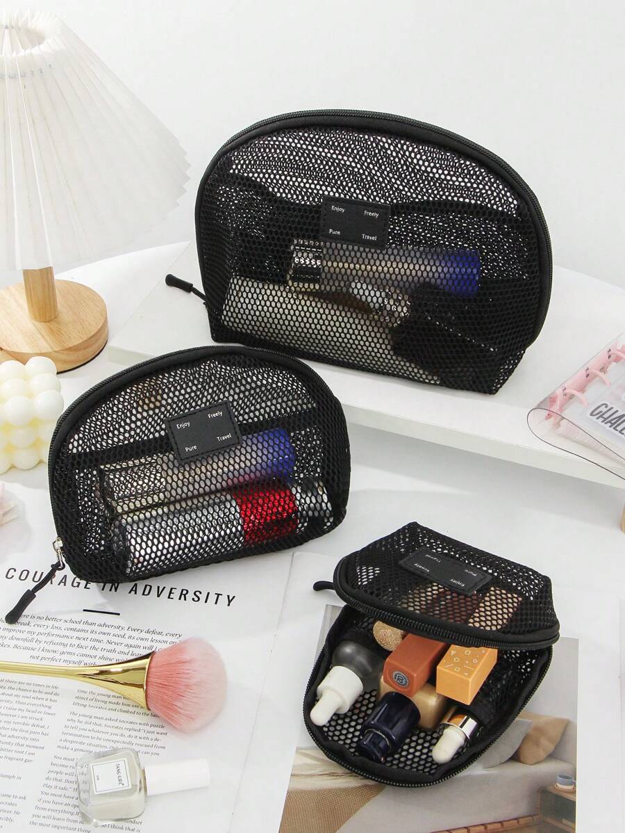 1 PC Black Mesh Shell Bag Wash Bag High-End Make Up Bag,Fashionable And Casual Large Capacity Portable Zipper Makeup Bags,Travel And Vacation Essentials Cosmetic Bags For Sanitary Napkins,Pouch Pads,Wired Earphones,Earpods,Headphones,Charger,Lipsticks,Cosmetics,Perfume,Skin Care And Beauty Products,Home Decor,For Mom,Women,Nurses,Students,School Girls,Keys,Holiday Gifts