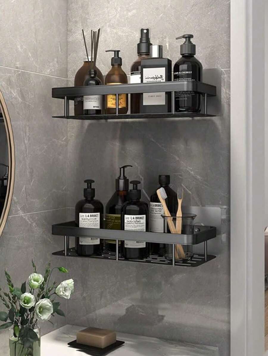 2pcs Bathroom Shelf Wall Mounted Storage Racks, No Drilling Required, For Bathroom, Vanity, Kitchen Use