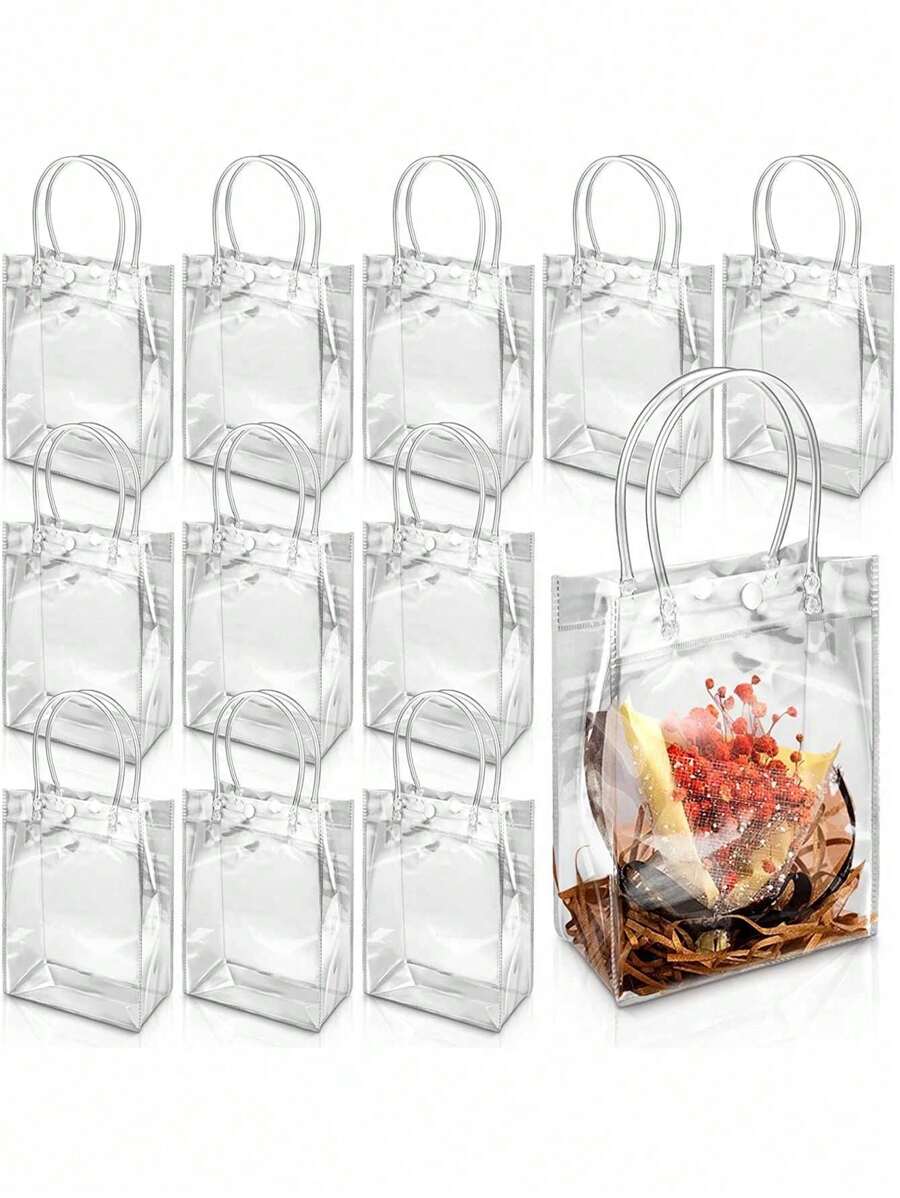 20 piezas - Bolsas de regalo transparentes con asas, 6.3 x 5.1 pulgadas (aproximadamente 15 x 13 x 7 cm), bolsas de regalo de plástico transparente, adecuadas para boutique, boda, cumpleaños, fiesta, despedida de soltera, entrega de diplomas
