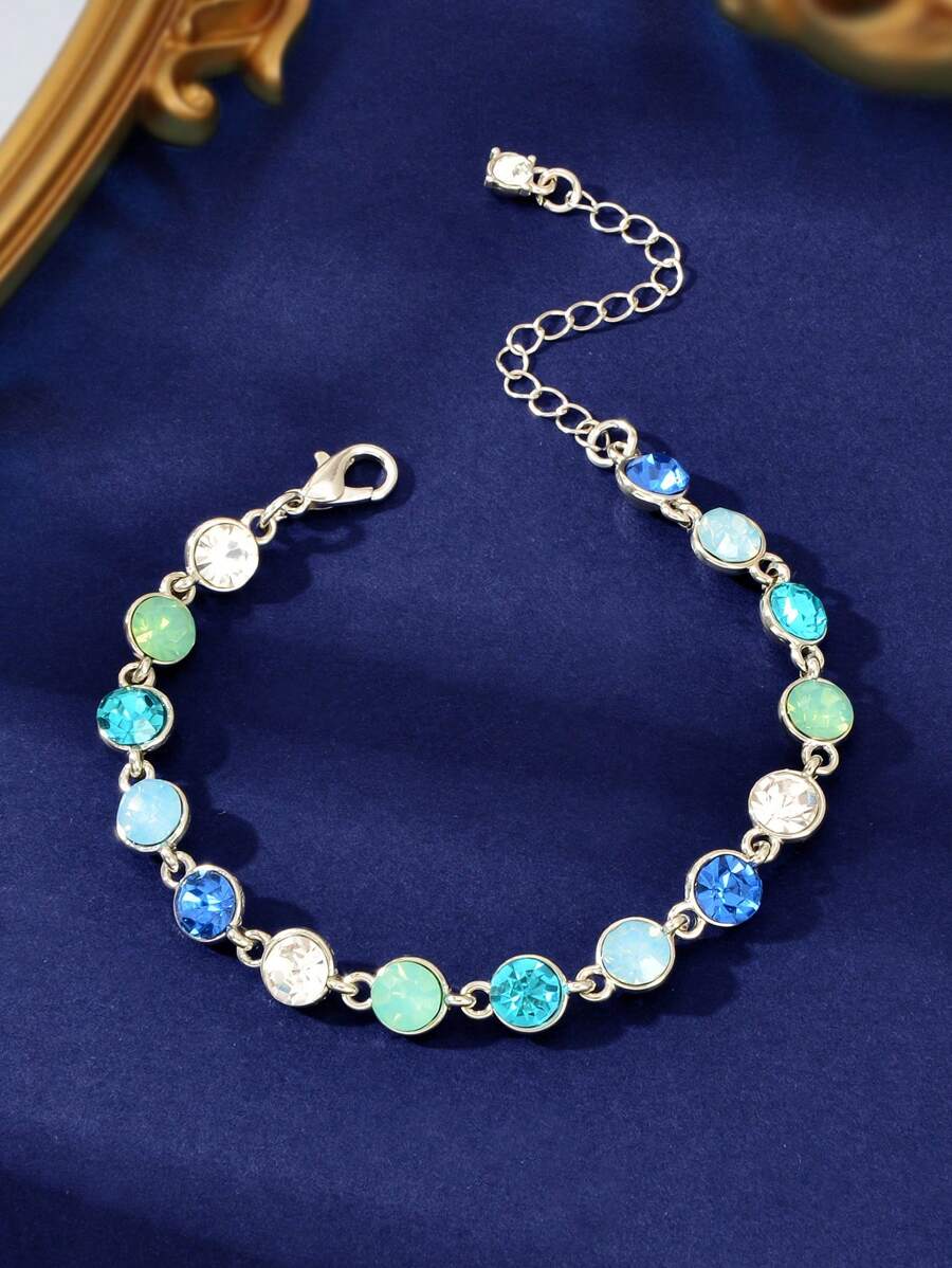 1 Pç Rua Casual Colorido Strass Decoração Corrente de Prata Pulseira Ajustável Verão Jóias Mulheres Para Festa