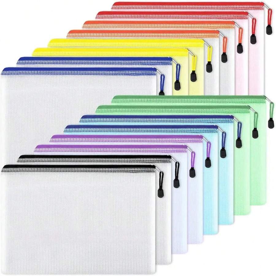 Mesh Zipper Pouch Waterproof Plastic Document Pouch Multipurpose For Travel Storage Office Appliances Home Organize Bags