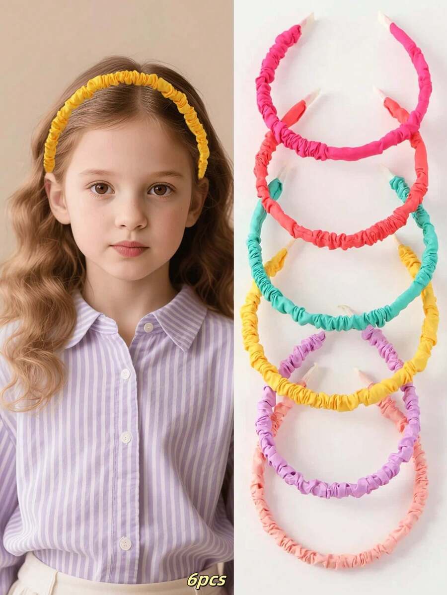Set de 6 diademas de encaje dulce para niñas, diseño de tela por capas, diadema no dañina