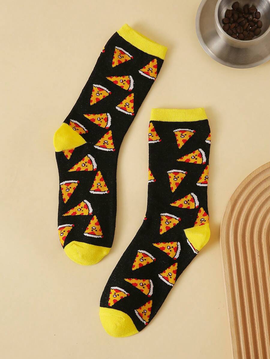 1 Pair / 2 Pairs Men's Breathable Sweat-Absorbent Comfortable Casual Pizza Mid-Calf Socks