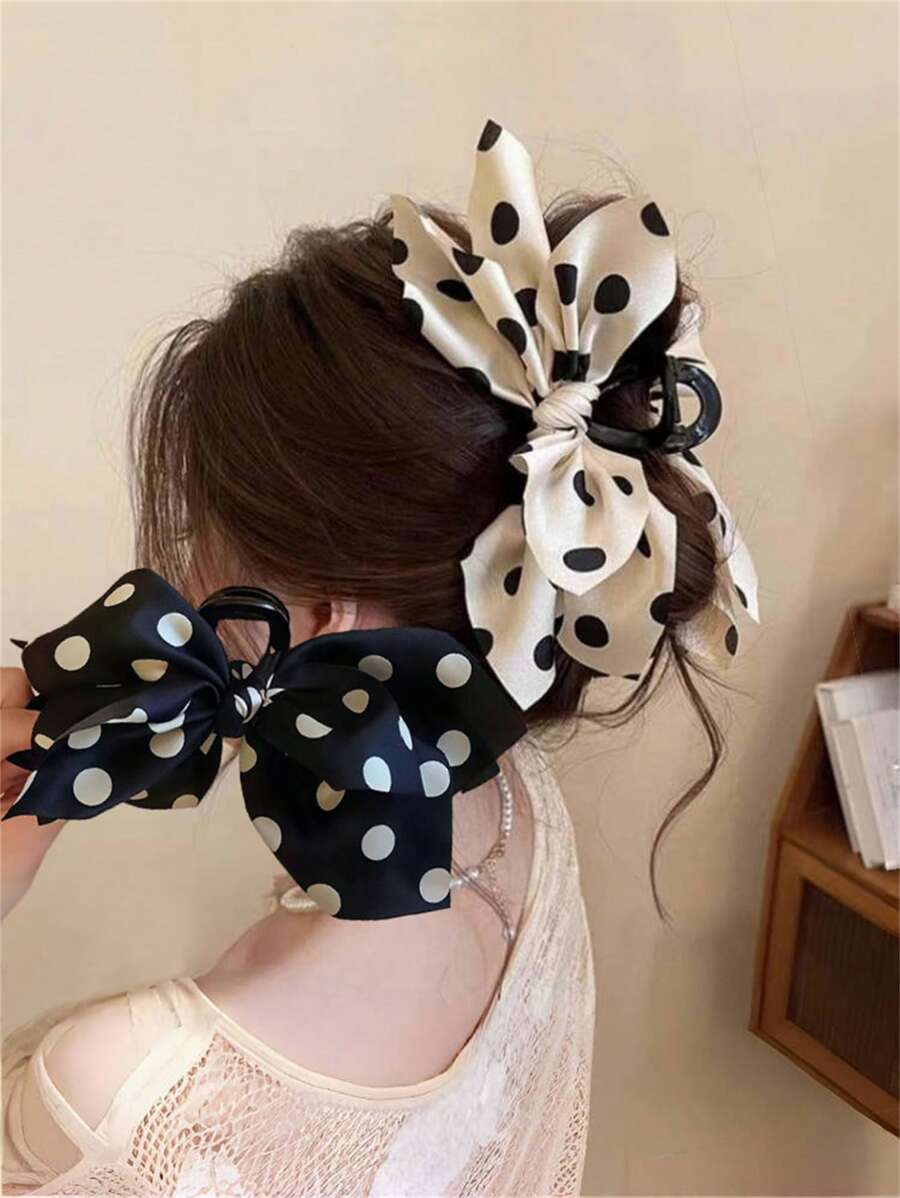 1 Stück eleganter Stoffbogen Polka Punkt Haarklammer für Damen, Punkt Schleife Pferdeschwanz Hochsteckfrisur Haarklammer, geeignet für Kleider, vielseitige tägliche Haarstyling Deko-Accessoires, boho elegante Mode Haarzubehör