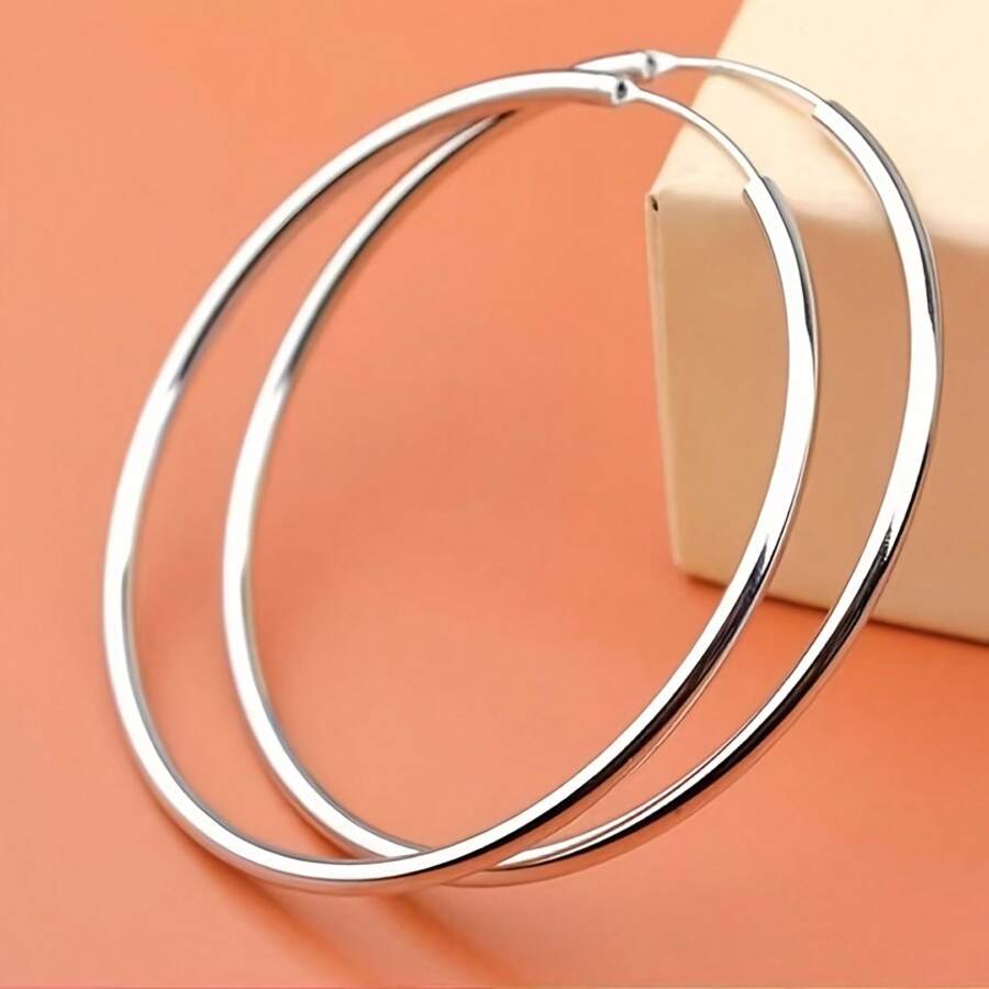Luxury Sterling Silver Smooth Hoop Earrings - Anti-Allergic, Elegant, Casual Design For Women's Everyday Casual Wear - 925 Sterling Silver