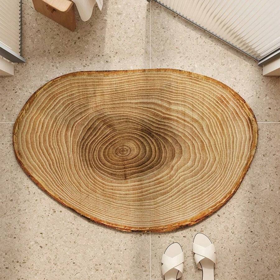 1pc Faux Tree Ring Pattern Stylish Bathroom Mat, Suitable For Toilet, Bathroom, Entrance, Durable, Easy To Clean, Elegant, Size Options Available