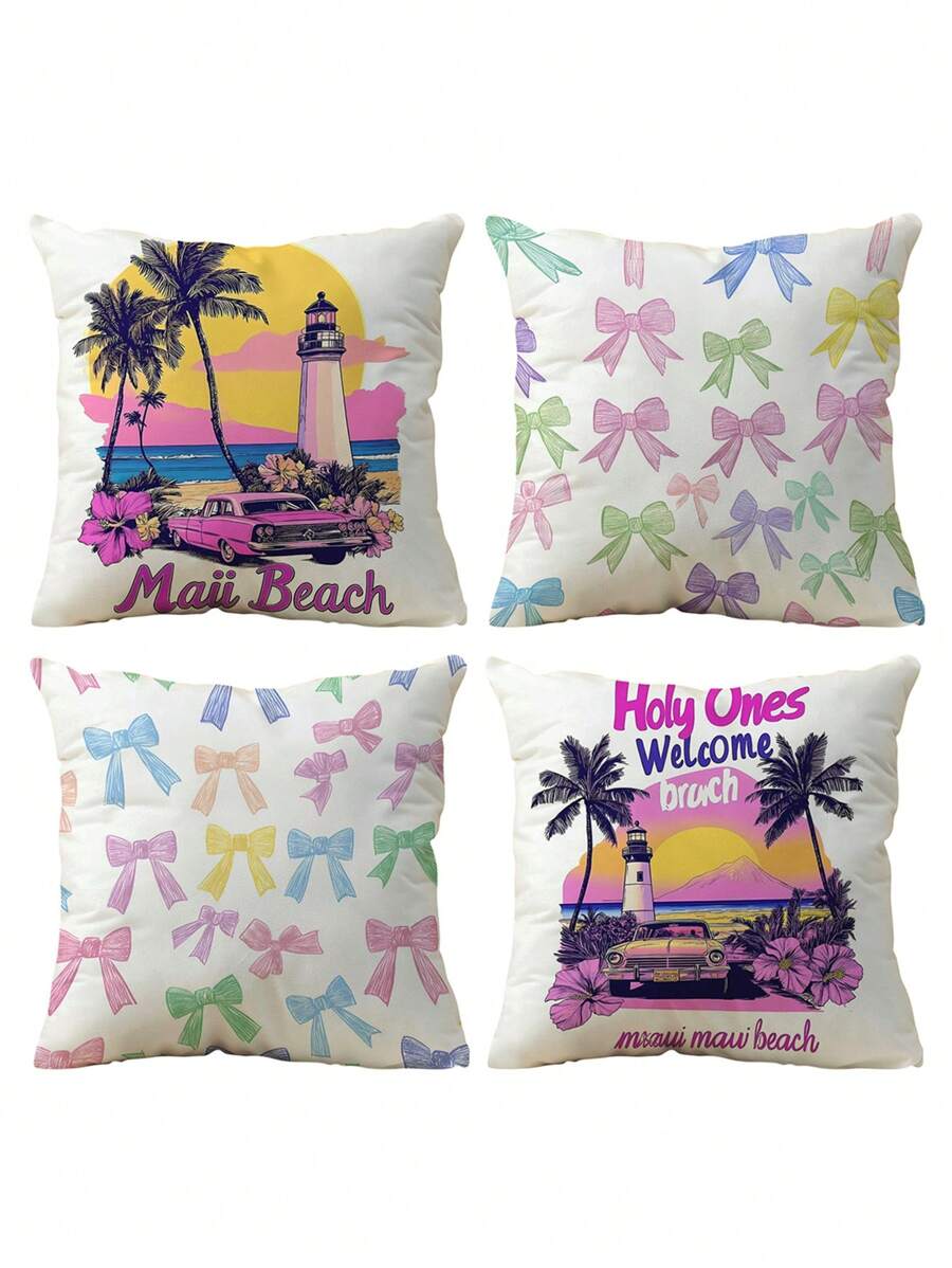 1pc/4pcs Butterfly Print Pillow Covers, Home Decor Sofa Cushion Covers For Bedroom, Car Seat Back Cushion