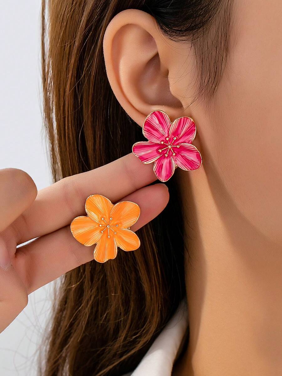 1pc Oil Drop Jelly Transparent Dangling Earrings With 5-Petal Flower & Marigold Shape, Elegant, High-Quality, Versatile Everyday Jewelry