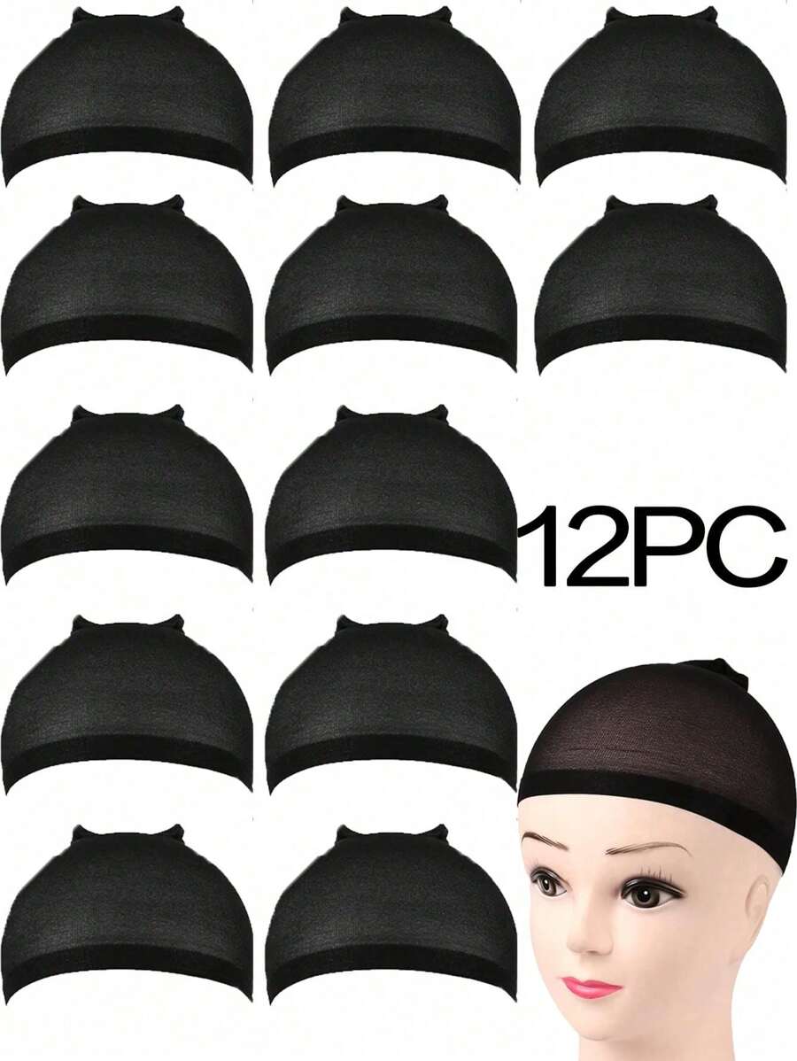 Touca Preta para Perucas Femininas, Touca de Renda para Peruca Frontal, Touca Careca para Perucas, Vermelho Marrom, 20/12 Peças
