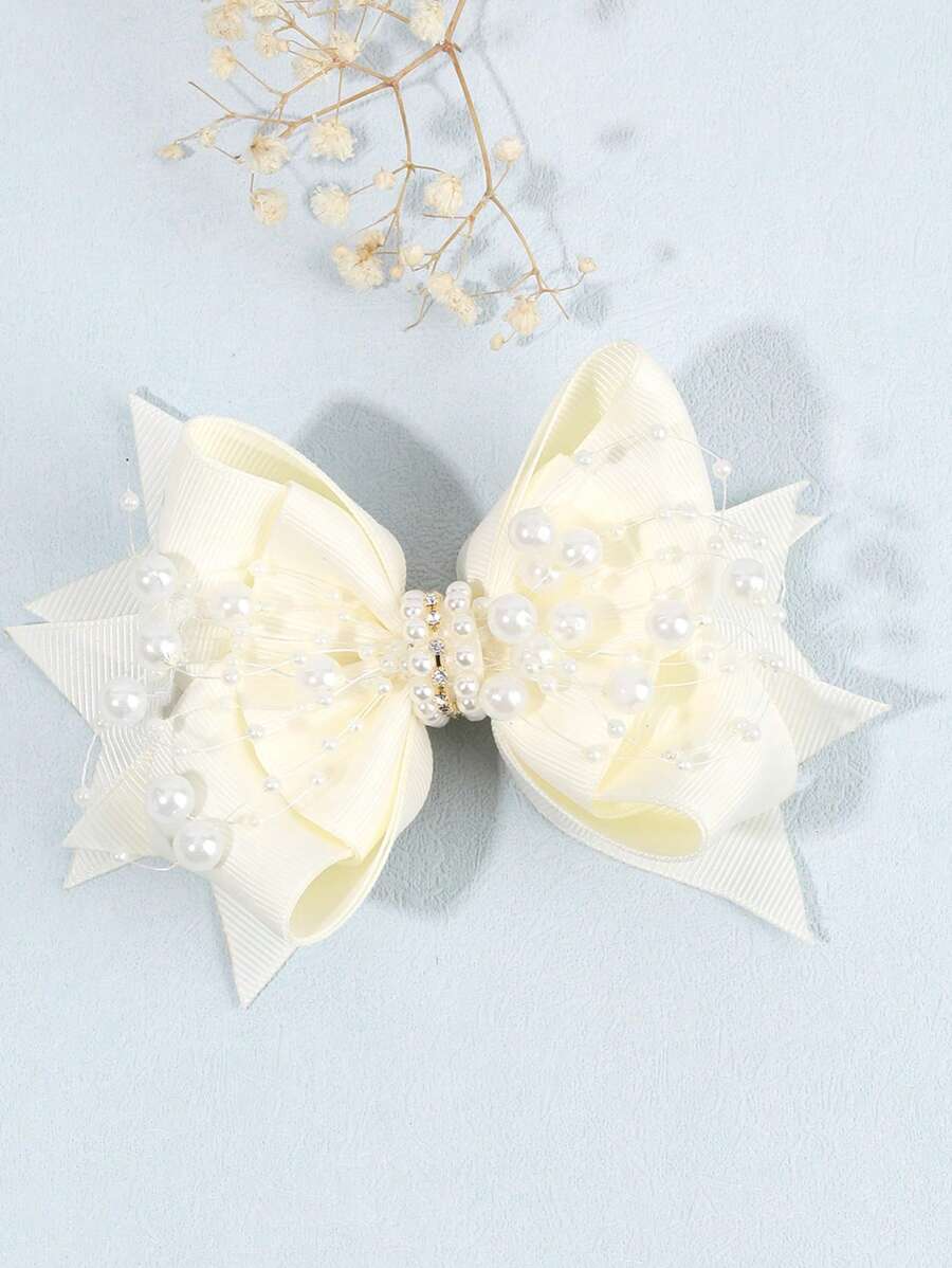 1 pieza Lazo para el cabello con perlas y malla para niñas, Clip para el cabello blanco de moda adecuado para uso diario y fiestas de cumpleaños