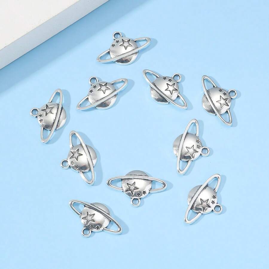 Juego de 5/10/20 piezas de dijes de color plateado con diseños de luna, sol, estrella y planetas del universo, para hacer pendientes, pulseras, collares, accesorios para el cabello y otras joyas