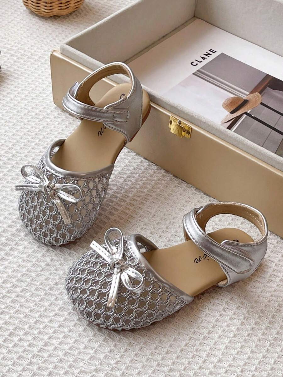 Girls Sandals New Summer Bowknot Kids Closed Toe Casual Princess Sandals, Soft Bottom Anti-Slip Breathable Woven Hollow