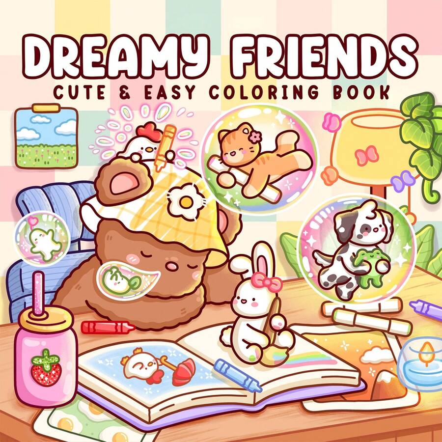 (110 Pages/265g)Dreamy Friends: Coloring Book For Adults And Teens Featuring Little Animal Friends And Fantasy Characters In Funny And Cozy Adventures, Super Cute Animal Characters With Easy And Simple Designs For Relaxation,Back To School,School Supplies