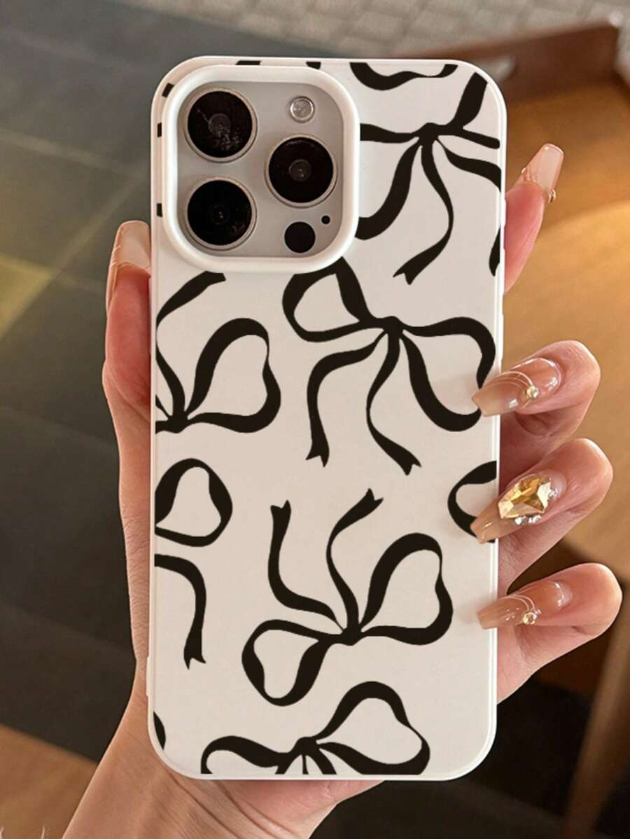 Funda de teléfono con lazo negro de moda y con diseño de crema, compatible con I X XR 11 12 13 14 15 16 Pro Max Pro Plus Series - Nuevo diseño