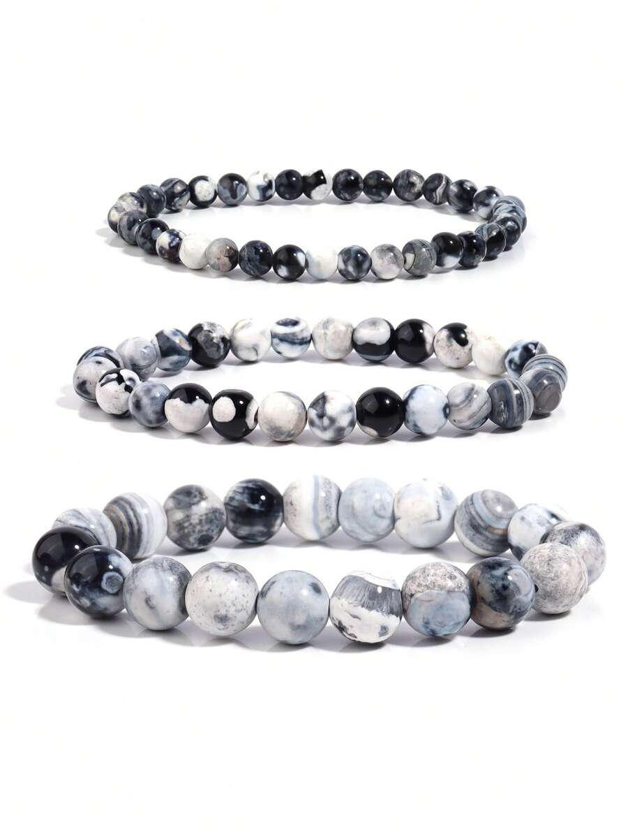 1 Stück Schwarzweiß Feuerachat Armband, Natürlicher Stein Krista ll Heilung Chakra Erdung Energie Schmuck für Frauen Männer, Geschenk für Ihn oder Sie
