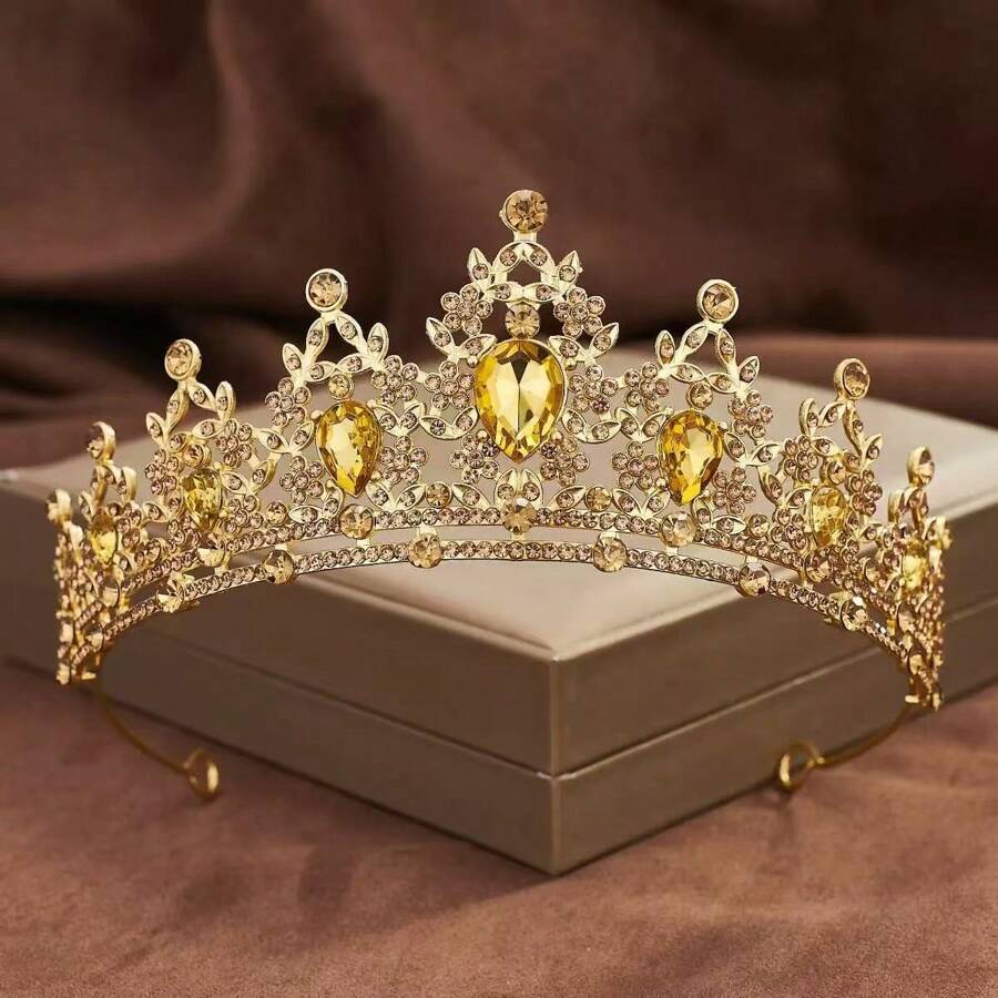 1 Peça Luxuosa Tiara Estilo Barroco Dourada com Strass, Acessório de Cabelo Princesa Cintilante de Cristal de Alta Qualidade para Noiva e Casamento, Adequado para Casamentos, Aniversários, Apresentações de Dança, Festas de Coroação Adulta, Presentes do Dia dos Namorados