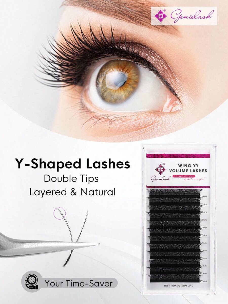 Genielash YY Shape Eyelash Extensions 12Rows 0.07 D Curl Professional Volume Eyelashes Double Tips Premade Fan Lash Extensions