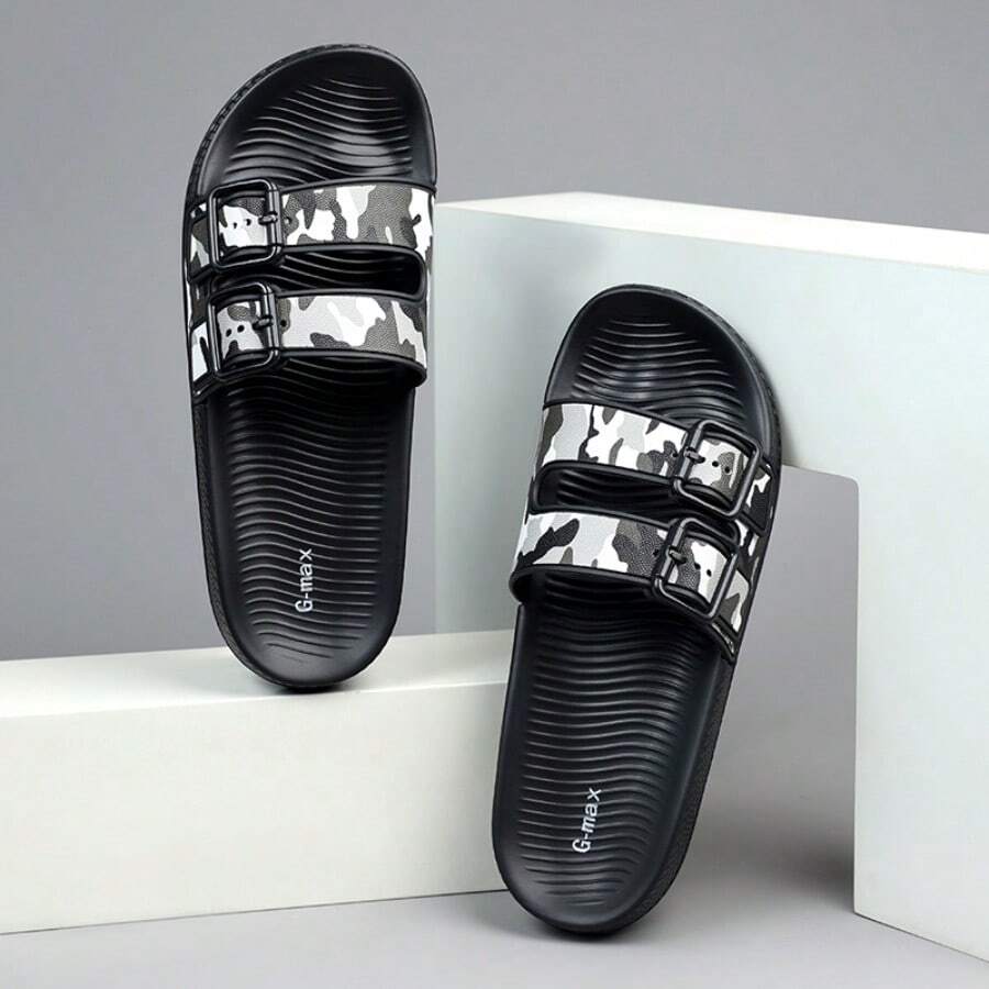 Herren Lässig Slides, bequeme Sandalen, runde Zehenpartie, modische Outdoor-Strandpantoffeln
