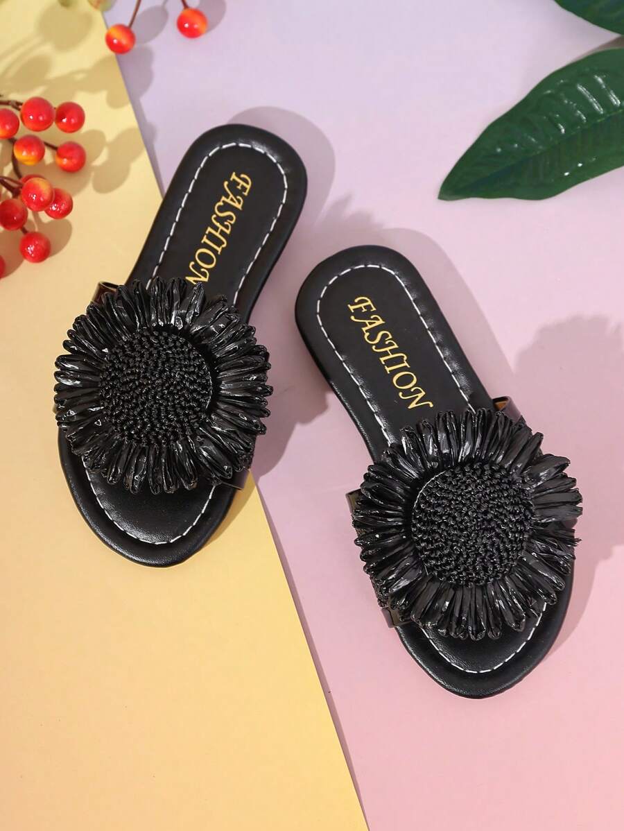 1 par de sandalias con diseño de girasol de una sola pieza a la moda, apropiadas para interiores/exteriores, playa, viajes, eventos y reuniones