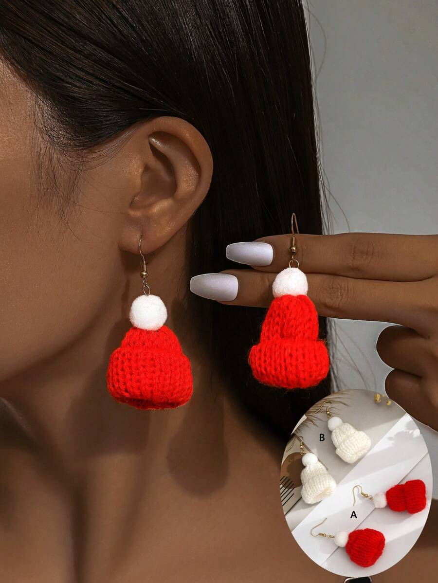 1 Pair Handmade Bohemian Style Woven Hat And Earrings Set, Fashion Classic Versatile, Suitable For Daily Wear, Party, Christmas