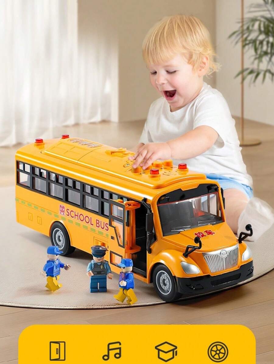 1 pieza Juguete de Autobús escolar para niños, simulación de autobús musical y con historias, modelo de autobús por inercia para bebés, como regalo de cumpleaños, Navidad y Halloween