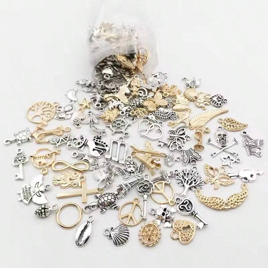 WGRXIRANYKM 20/50/100 Peças Sortidas Aleatórias de Encantos de Liga Prateada Antiga Kc Dourada a Granel para Criação de Joias, Pingente para Pulseira, Colar, Brincos, Suprimentos de Joalheria