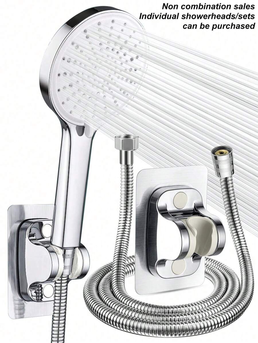 Ducha de mano de alta presión con 3 funciones, con manguera de acero inoxidable de 1.5m/59 pulgadas y soporte adhesivo para pared