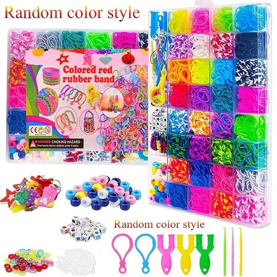 2800+ Stücke, 32 Farben, 40 Gitterkarton Loom Bänder Charms Haken Bunte Gummiband Armband Set Loom Bänder Armband Bastel Set Gummiband Weihnachtsgeschenk