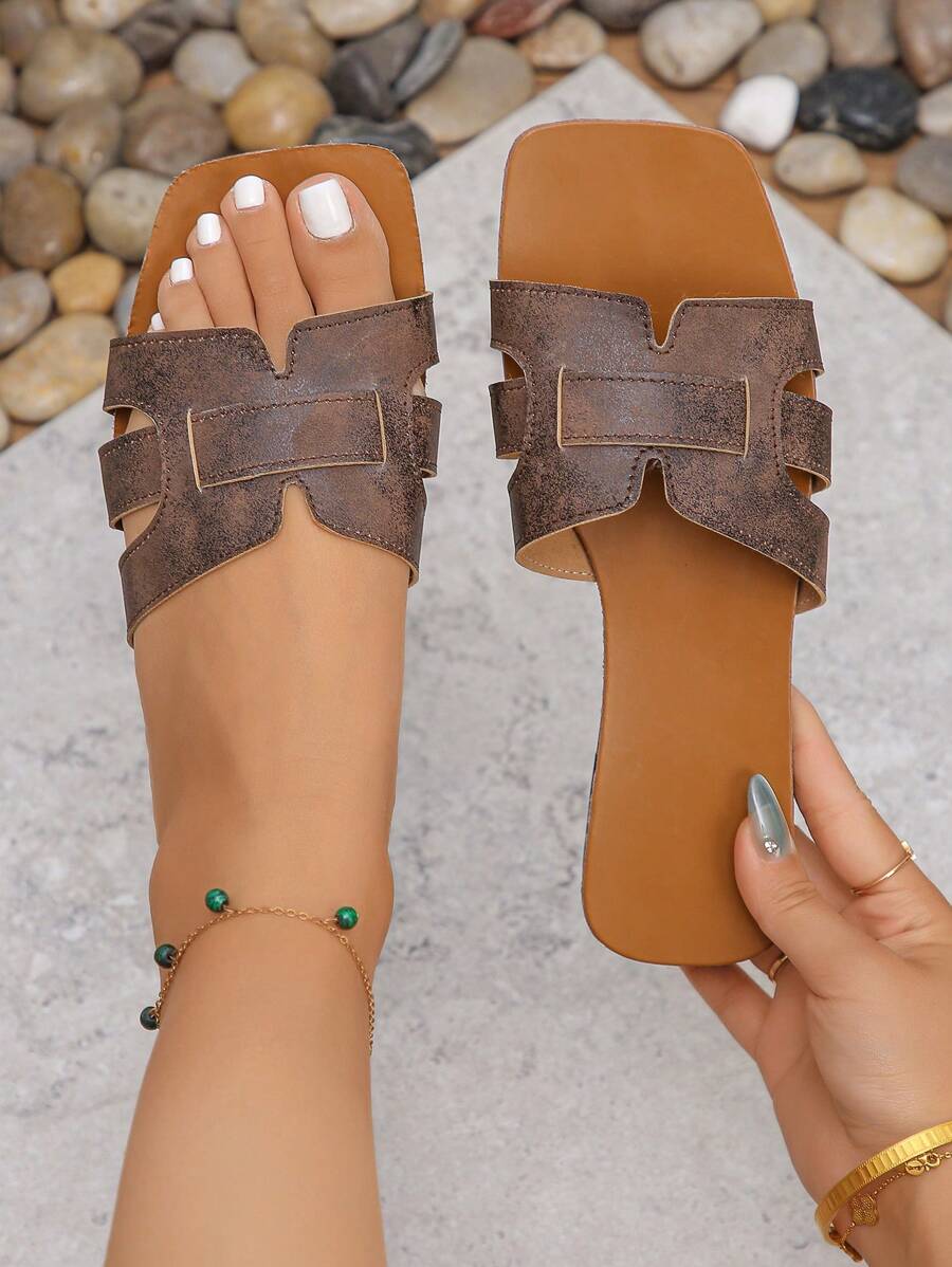 1pc Women's Simple Open Toe Slip On Comfortable Sandals, Versatile