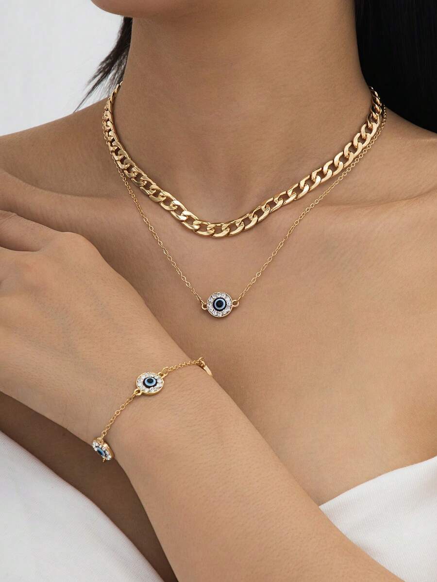 Conjunto de 3 peças de colar com pingente de demônio criativo e moderno + conjunto de joias com corrente para óculos, adequado para mulheres, festa/casamento/viagem, presente de feriado