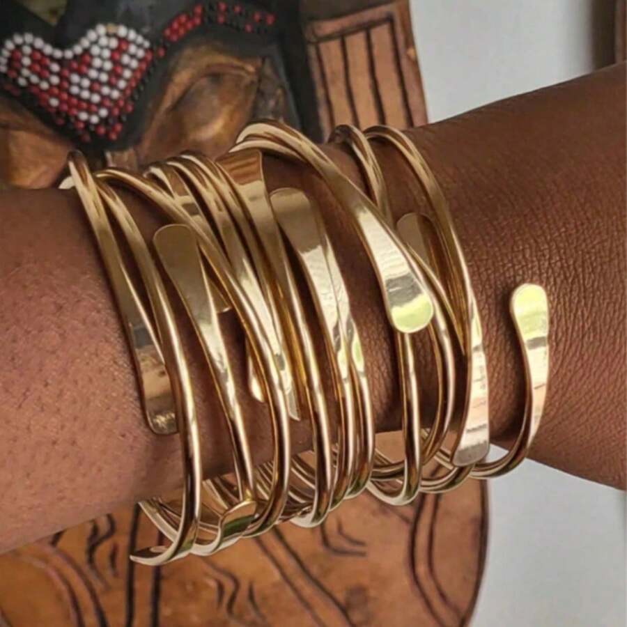 5PCS/10PCS Retro Boho Stackable Bracelets, Golden Cuff Bracelets For Women Men Daily Party Holiday Jewelry Gift
