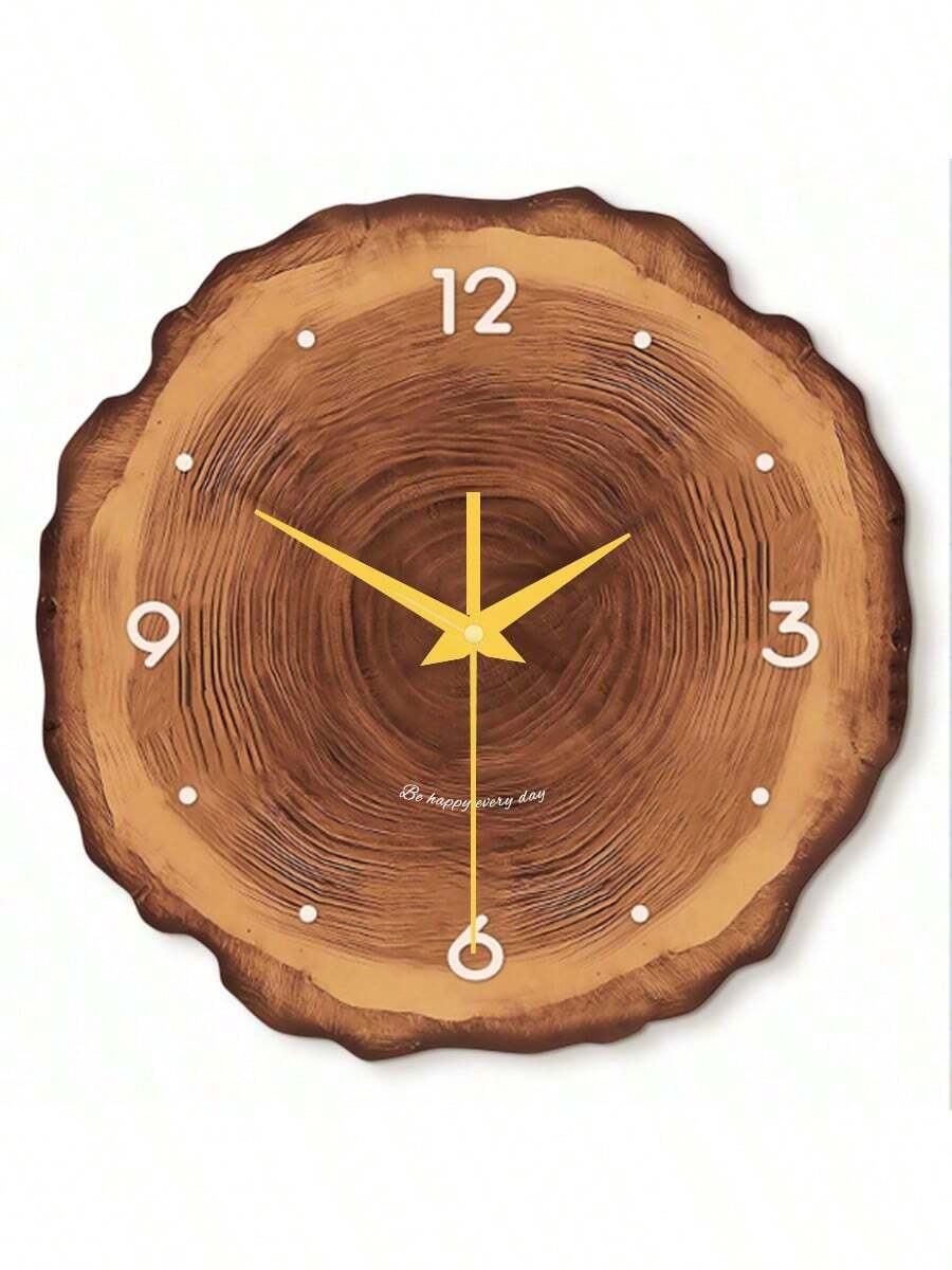 1pc 12-Inch Creative Faux Woodgrain Texture Hanging Clock, Silent Non-Ticking Wall Clock For Living Room, Kitchen, Bedroom, Office, Outdoor Decor, Gift For Friends (Battery Not Included) Room Decor Clock Wall Bedroom Decor Dormitory Decor Back To School School Decor School Surprise