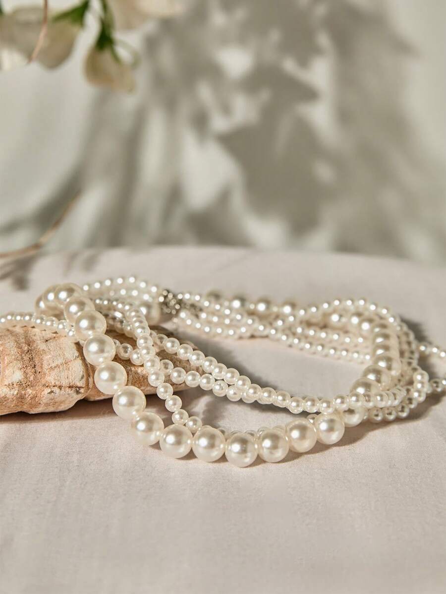 Simple Multi-Layered Elegant Beaded Large Pearl Necklace, Ladies' Daily Wear Accessories