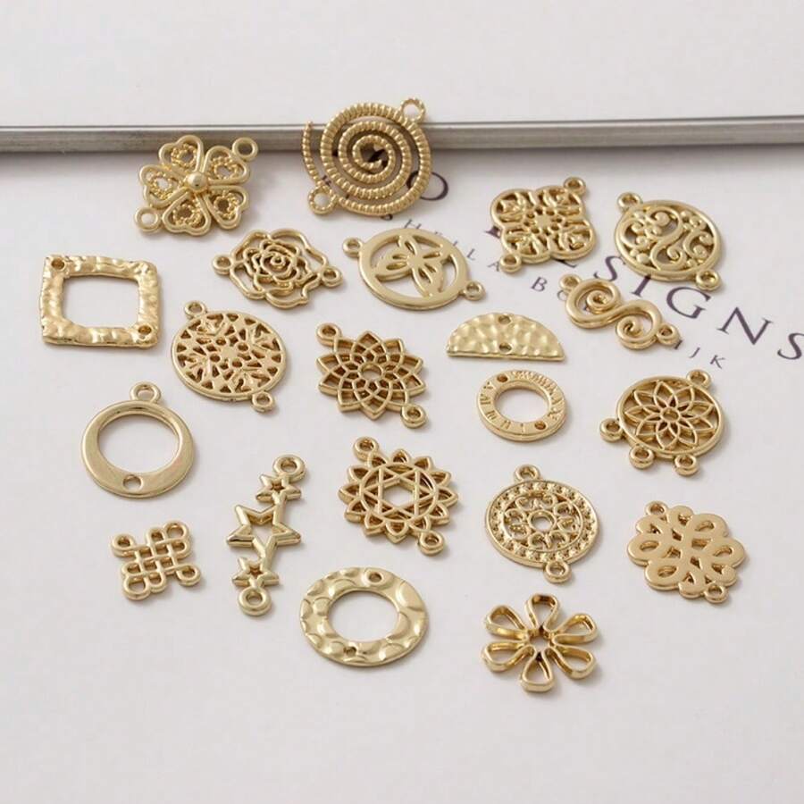 5/10 peças Conector Pingente de Brinco em Forma de Estrela, Círculo, Borboleta, Flor, Estilo Barroco em Liga de Zinco, Suprimentos de Artesanato DIY