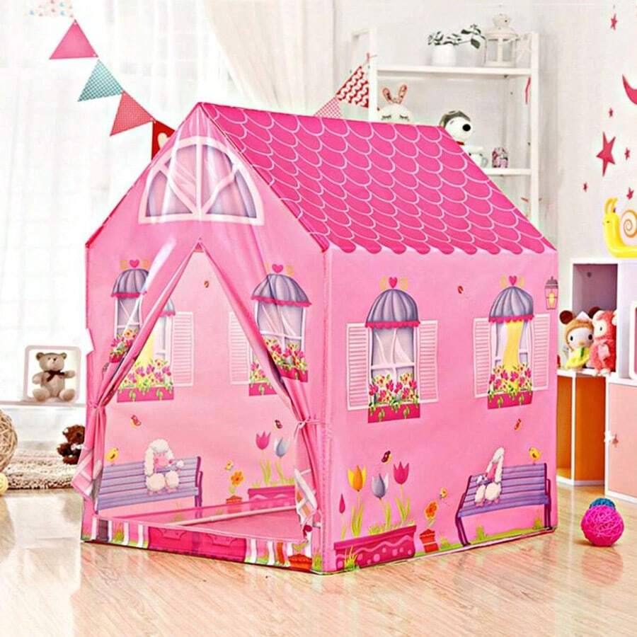 Carpa de juego Casa Rosa, Carpa de Casita Pequeña, Carpa Casa de Juego Rosa para Juegos de Roles, Apta para Interiores y Exteriores, Adecuada para Niñas y Niños, Mejor Regalo