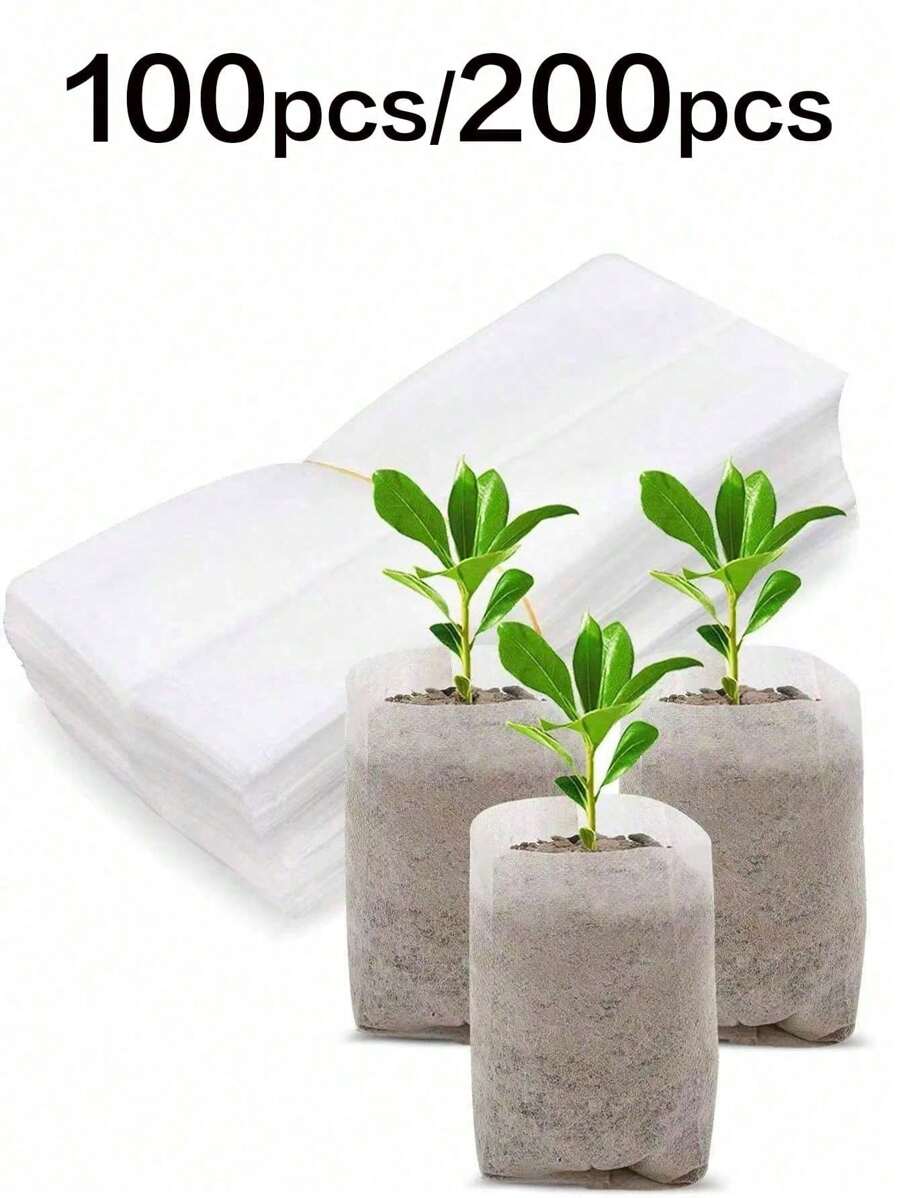 100 Stücke/200 Stücke Vliesstoff-Sämlingsbeutel, Pflanzenbaumschulenbeutel, verstärkte Pflanzkübel für Gartenbau und Topfpflanzen