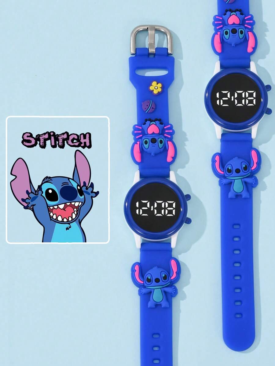 Disney 1 pieza Reloj electrónico digital 3D del personaje de Stitch de Disney con pantalla LED, adecuado para uso diario y como regalo
